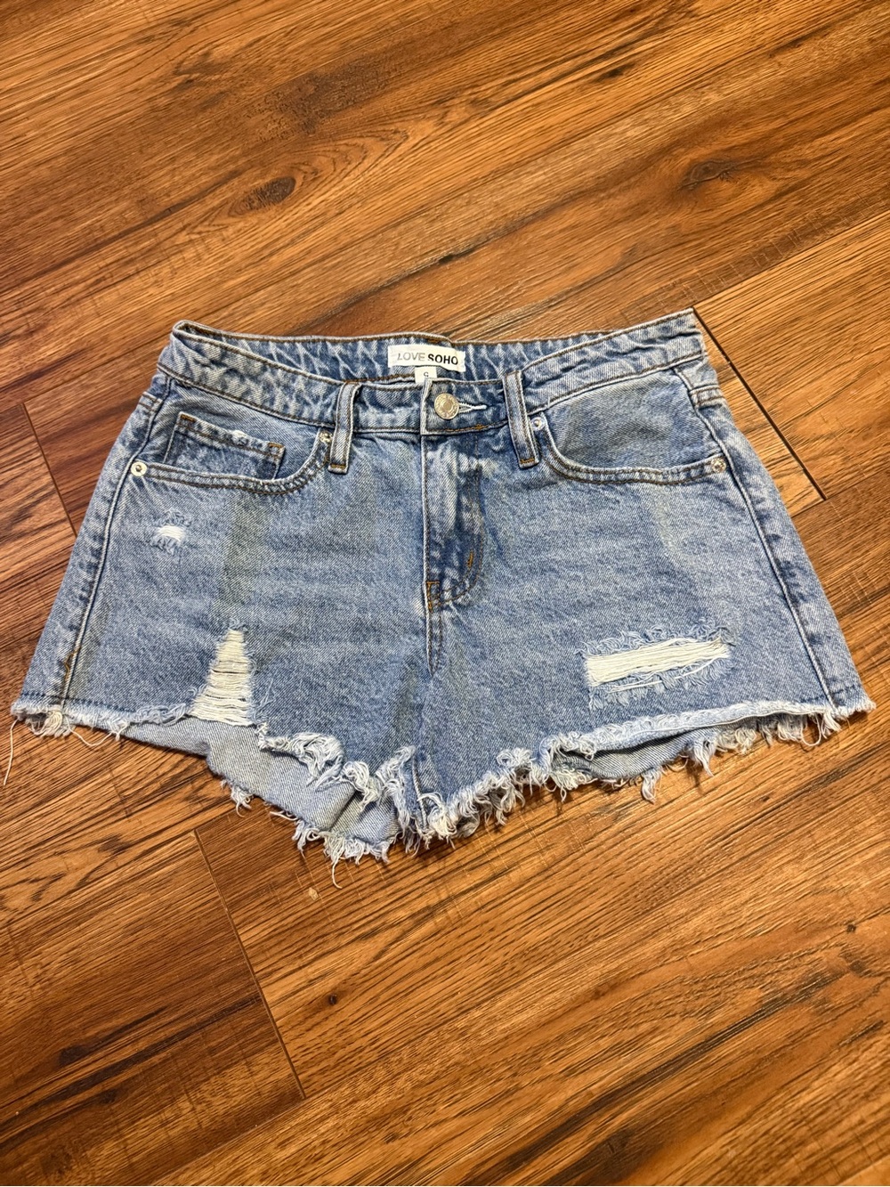 Light Blue Distressed Denim Shorts - Juniors